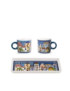 Set 2 Mini Mug con vassoio Blu Paese mio Egan