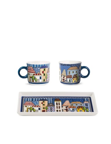 Set 2 Mini Mug con vassoio Blu Paese mio Egan