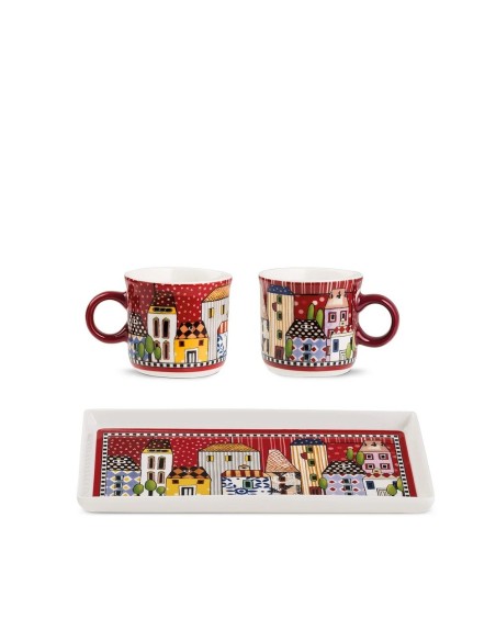 Set 2 Mini Mug con vassoio Rosso Paese mio Egan