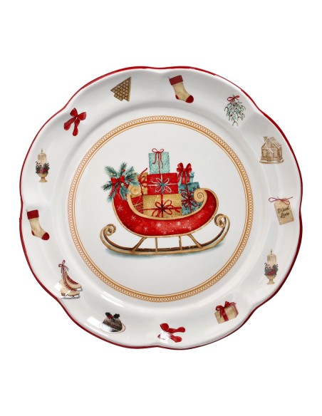 Piatto Panettone con regali e slitta Christmas Vintage Xmas