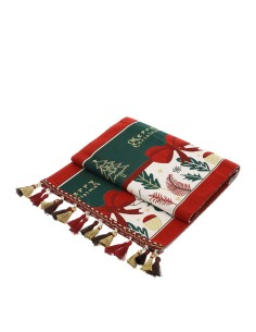 Runner natalizio rosso e verde con nappine