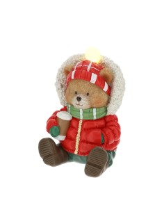 Orsetto seduto con bomber e berretto Luce Led Xmas