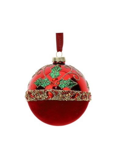 Sfera Natalizia rossa con agrifoglio dorato