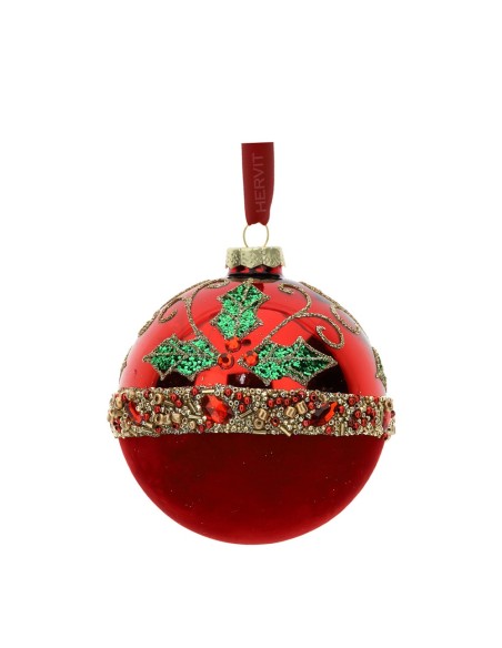 Sfera Natalizia rossa con agrifoglio dorato