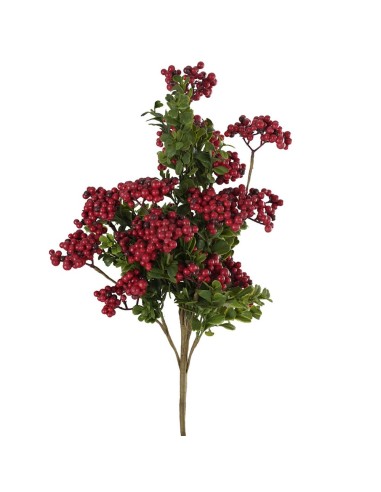 Rametto natalizio sintetico con foglie e bacche rosse