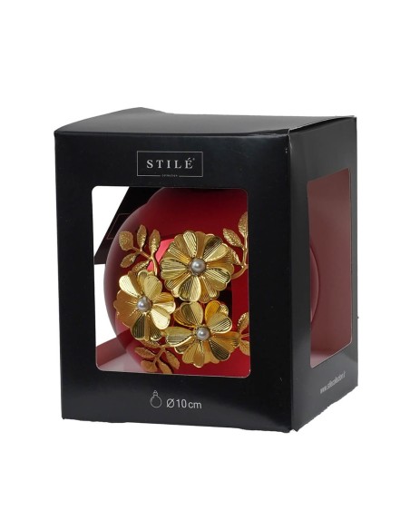 Sfera natalizia rossa con fiori dorati