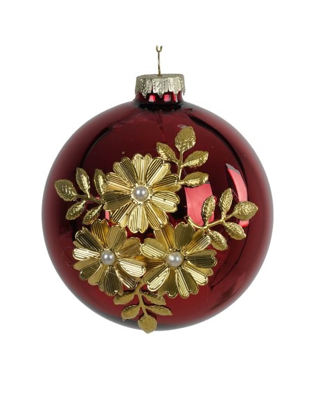 Sfera natalizia rossa con fiori dorati