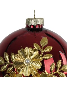 Sfera natalizia rossa con fiori dorati 2
