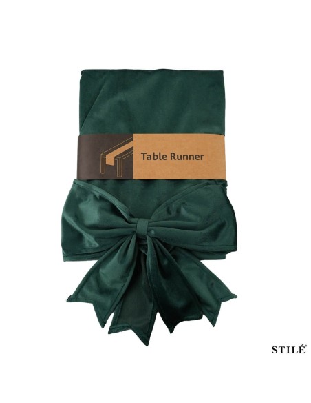 Runner natalizio con fiocco in velluto verde