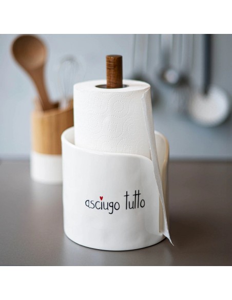 Portarotolo da cucina in gres "Asciugo Tutto"