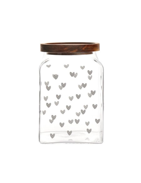 Barattolo portabiscotti con tappo acacia e decoro cuori Simple Day