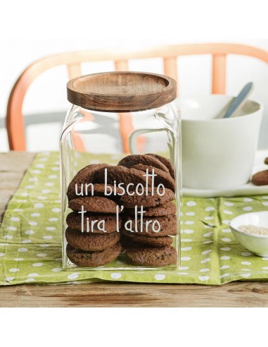 Barattolo portabiscotti con tappo acacia "Un biscotto tira l'altro" Simple Day