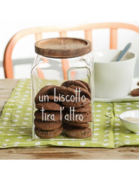 Barattolo portabiscotti con tappo acacia "Un biscotto tira l'altro" Simple Day