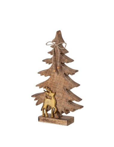 Decorazione Natalizia Pino e Renna in Legno | Naturale e Oro