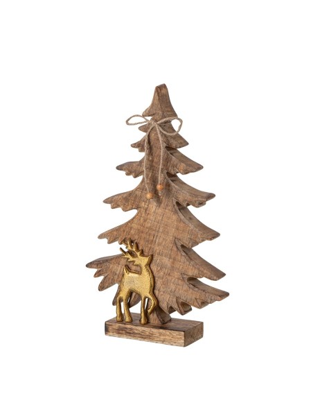 Decorazione Natalizia Pino e Renna in Legno | Naturale e Oro