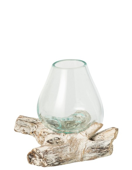 Vaso Vetro su Base Legno Bianco 20 cm J-Line