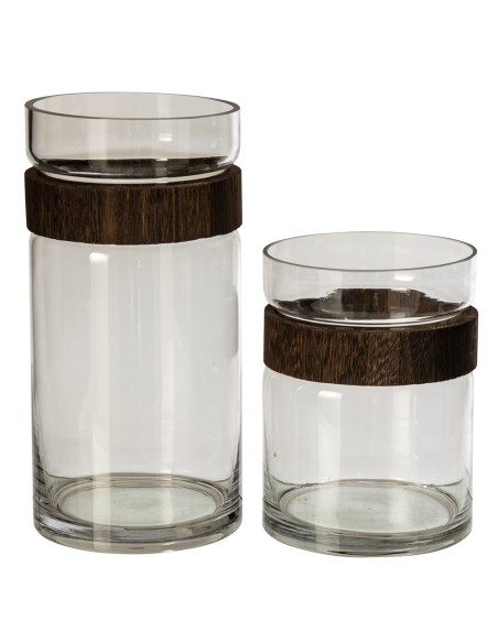 Vaso cilindrico in vetro trasparente e marrone scuro