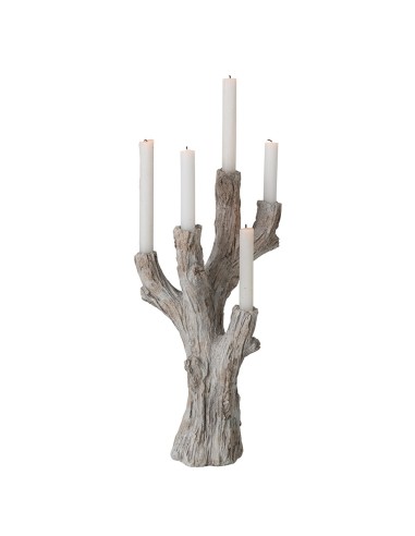 Candeliere a rami d'albero con 5 fiamme effetto legno