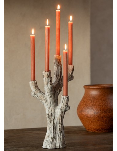 Candeliere a rami d'albero con 5 fiamme effetto legno J-Line