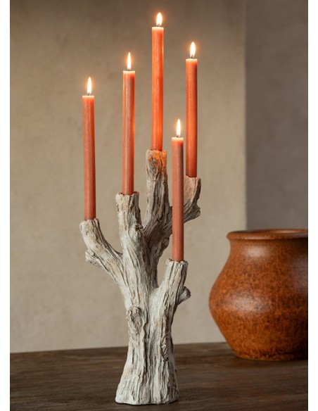 Candeliere a rami d'albero con 5 fiamme effetto legno J-Line