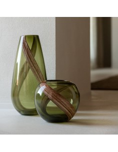 Vaso in vetro con sfumature verde oliva e marroni 17 cm J-Line 2