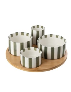 Set Aperitivo con ciotole rigate verde oliva e bianco 2