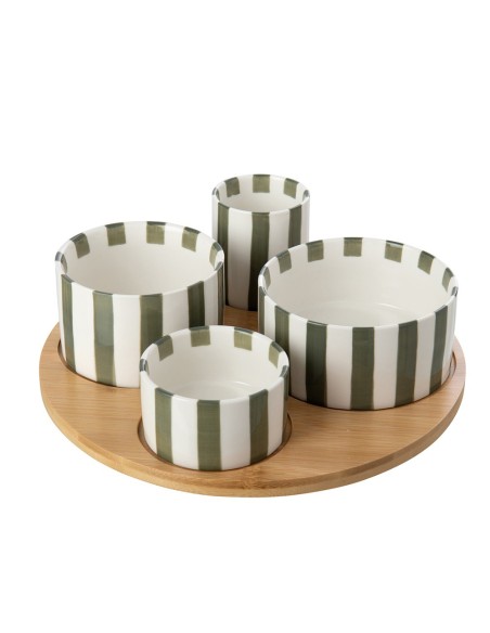 Set Aperitivo con ciotole rigate verde oliva e bianco