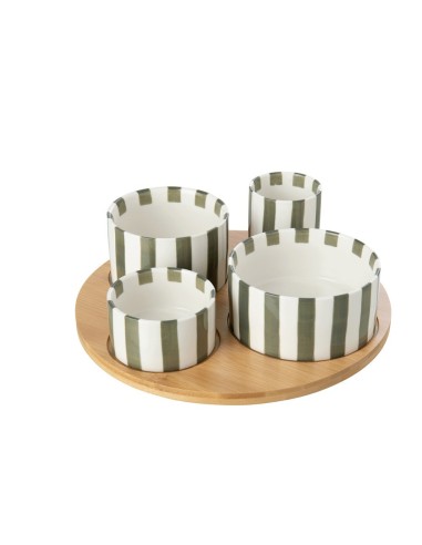 Set Aperitivo con ciotole rigate verde oliva e bianco