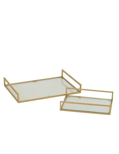 Set 2 Vassoi Decorativi Oro in Metallo e Vetro | J-Line