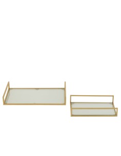 Set 2 Vassoi Decorativi Oro in Metallo e Vetro | J-Line