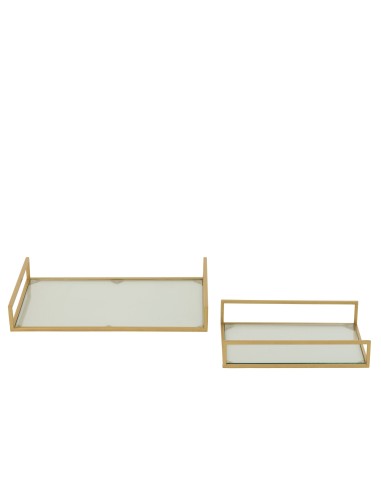Set 2 Vassoi Decorativi Oro in Metallo e Vetro | J-Line