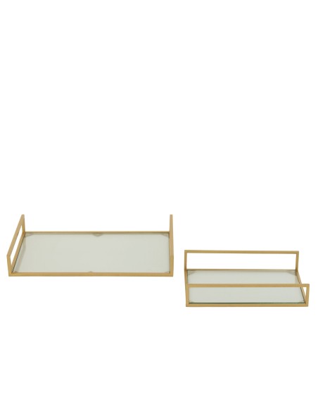 Set 2 Vassoi Decorativi Oro in Metallo e Vetro | J-Line