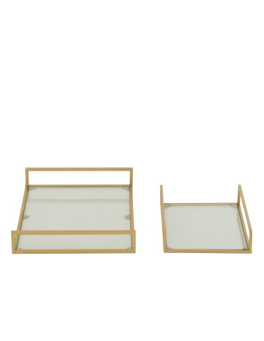 Set 2 Vassoi Decorativi Oro in Metallo e Vetro | J-Line