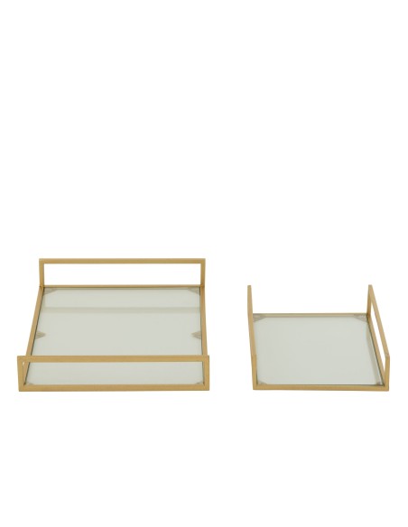 Set 2 Vassoi Decorativi Oro in Metallo e Vetro | J-Line