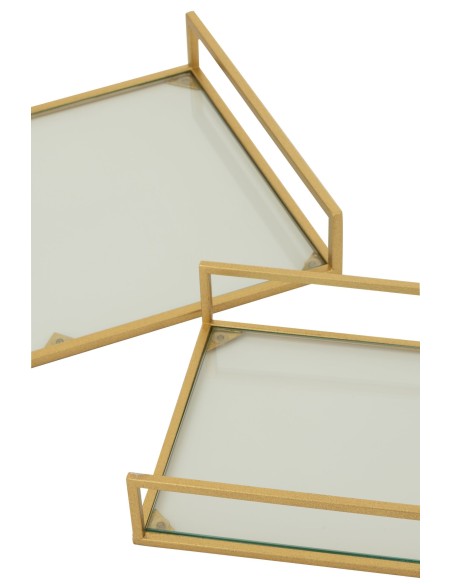 Set 2 Vassoi Decorativi Oro in Metallo e Vetro | J-Line
