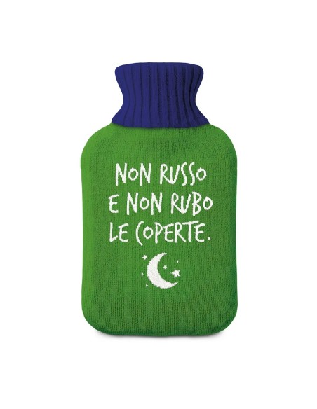 Borsa acqua calda verde "Non russo e non rubo le coperte"