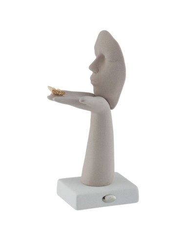 Scultura Soffio In Gres Bianco Con Farfalla Oro - Ilary Queen