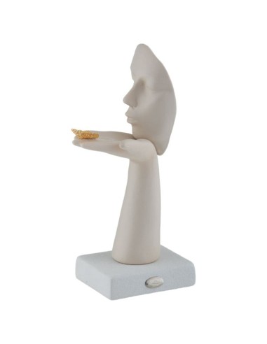 Scultura Soffio In Gres Bianco Con Farfalla Oro - Ilary Queen