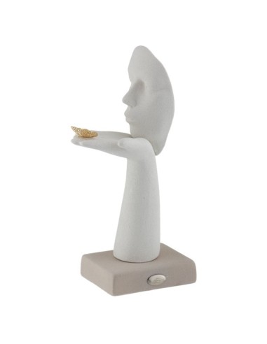 Scultura Soffio In Gres Opaco Crema Con Farfalla Oro - Ilary Queen
