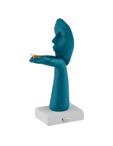 Scultura Soffio In Gres Opaco Crema Con Farfalla Oro - Ilary Queen