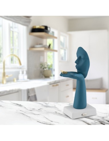 Scultura Soffio In Gres Opaco Crema Con Farfalla Oro - Ilary Queen