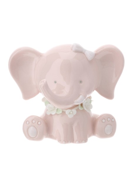 Elefantino seduto rosa con collana floreale Hervit