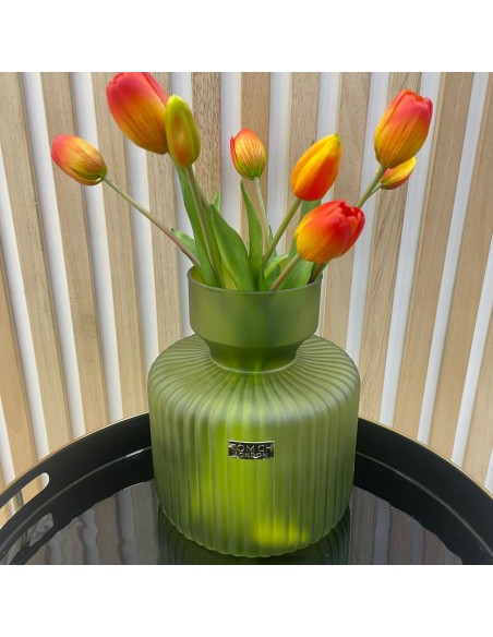 Tom Ch Vaso grande in vetro rigato verde