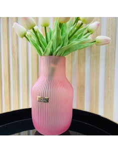 Tom Ch Vaso in vetro rigato rosa