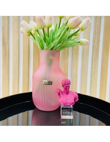 Tom Ch Vaso in vetro rigato rosa