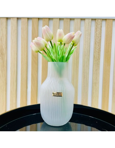 Tom Ch Vaso in vetro rigato bianco