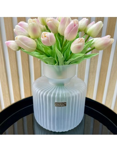 Tom Ch Vaso grande in vetro rigato bianco
