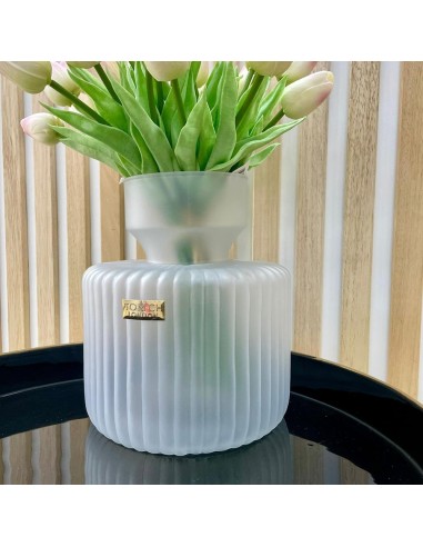 Tom Ch Vaso grande in vetro rigato bianco
