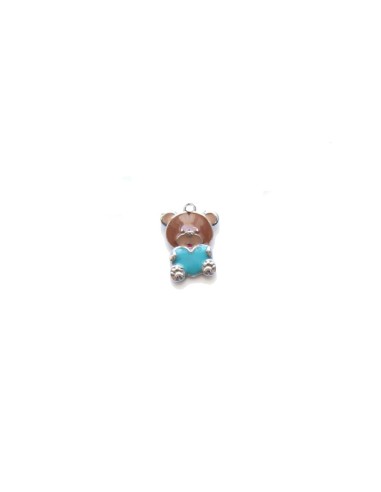 Gadget Mini orsetto cuore azzurro in metallo smaltato Greenford