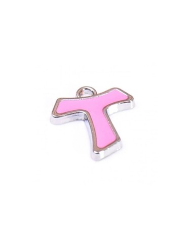 Gadget Croce Tau rosa in metallo smaltato Greenford